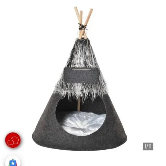 RARE NWT PawHut Cat Teepee w/Chalkboard & Cushion 19.75" Felt Tent - Picture 4 of 8